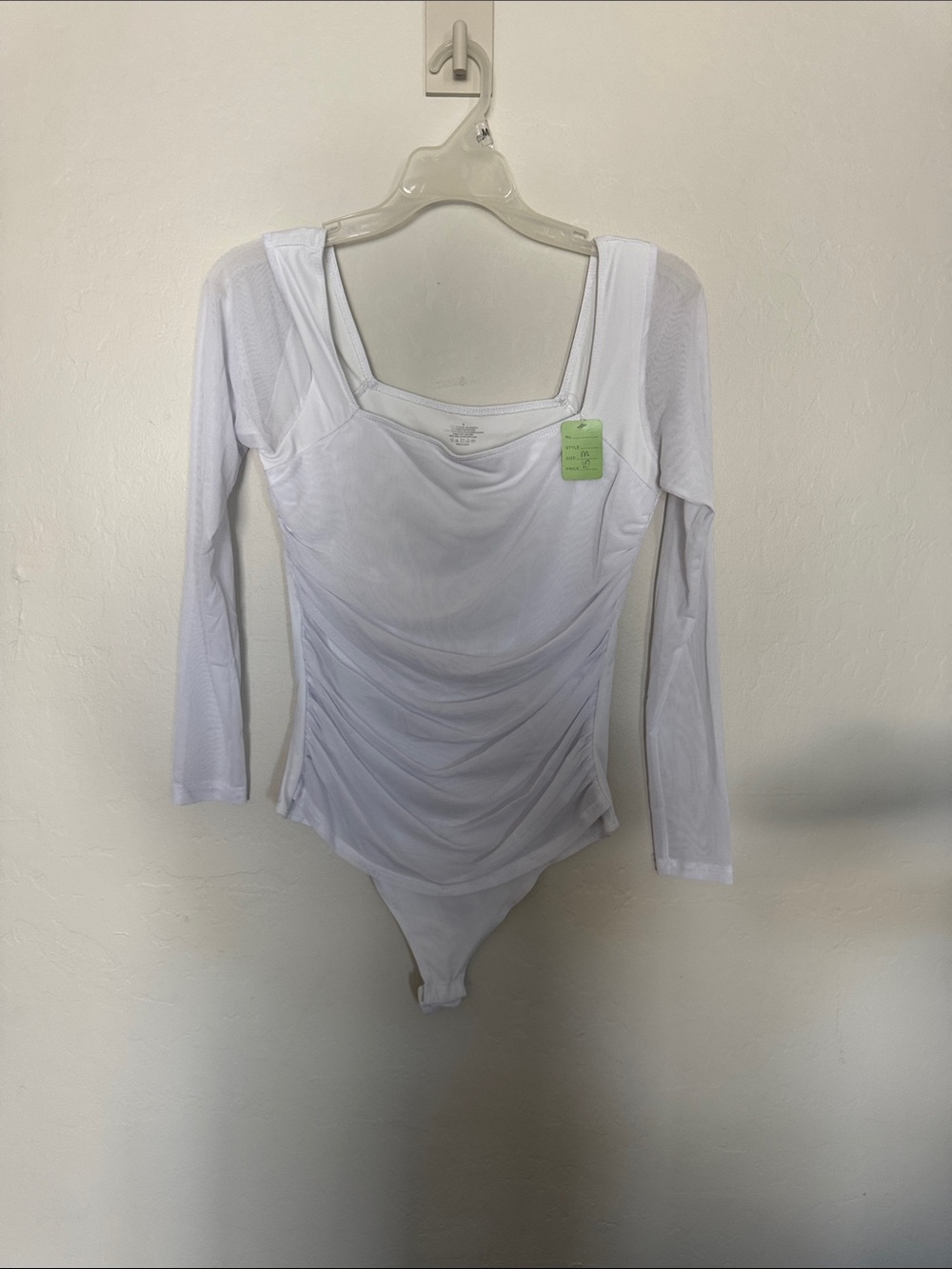 White Long-Sleeve Draped Bodysuit - Women
